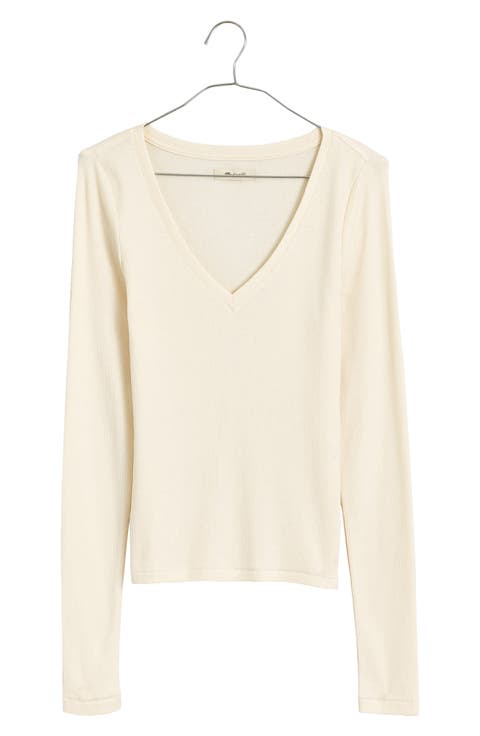 Long Sleeve V-Neck Rib Top