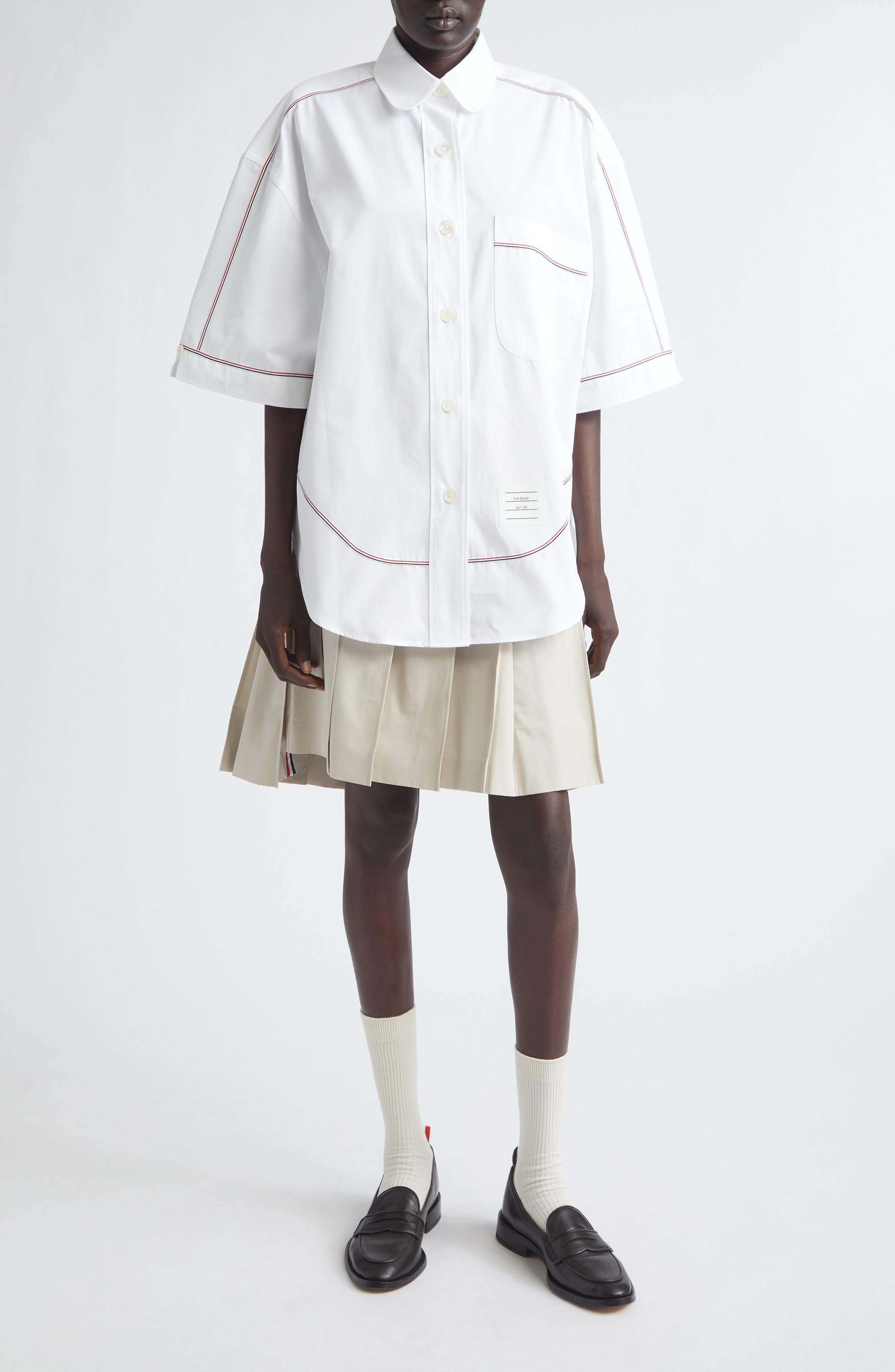 Supersize Tricolor Trim Short Sleeve Button-Up Shirt - image 2