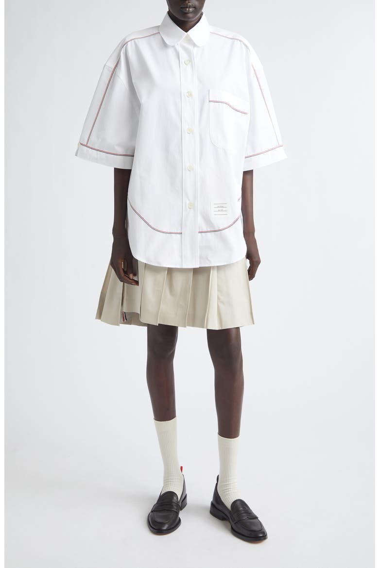 Pleated Drop Hem Cotton Twill Skirt, Alternate, color, BEIGE