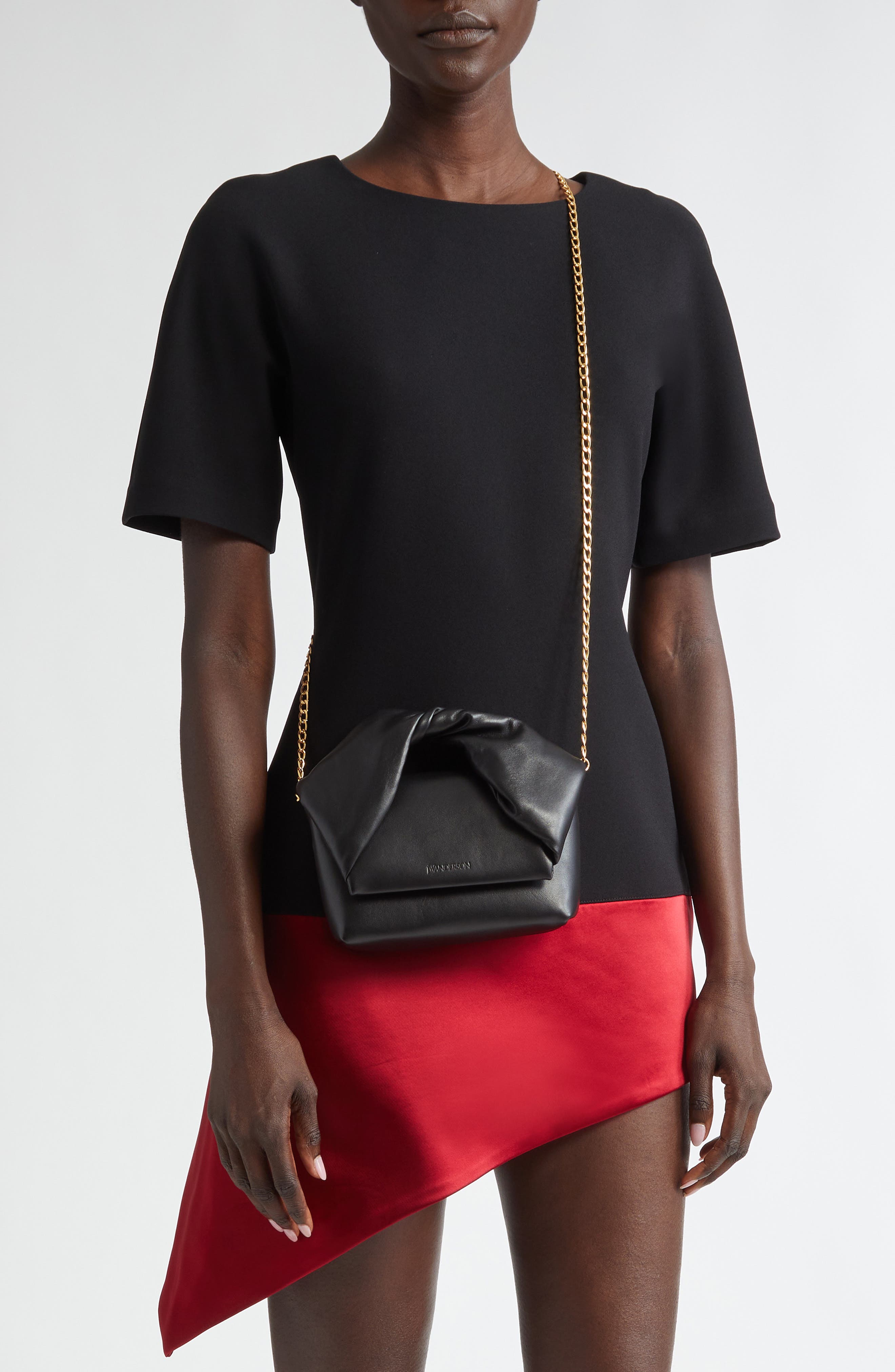 JW Anderson Small Twister Leather Top Handle Bag, Alternate, color, Black