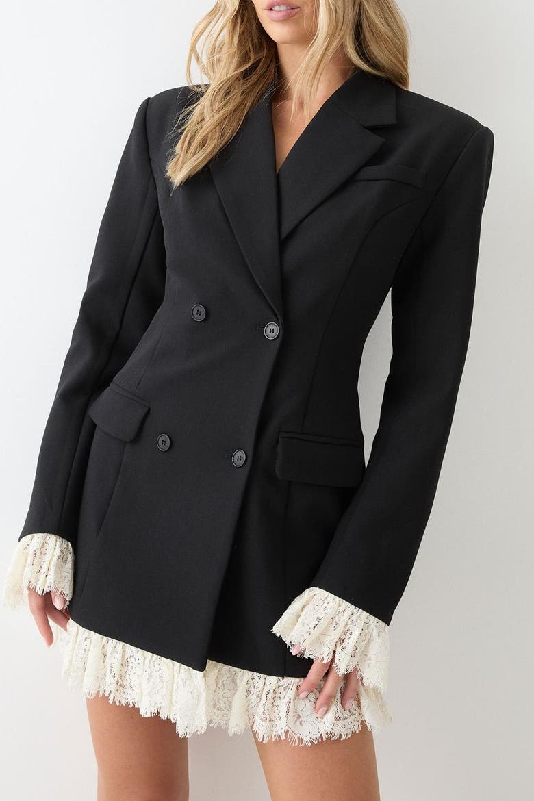 Lace Hem Tailored Blazer Dress, Alternate, color, Black