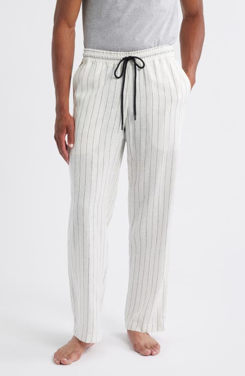 Stripe Linen Blend Drawstring Pajama Pants