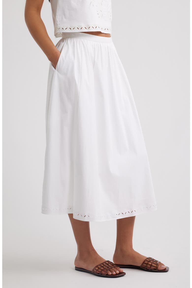 Embroidered Stretch Cotton Poplin Midi Skirt, Alternate, color, WHITE