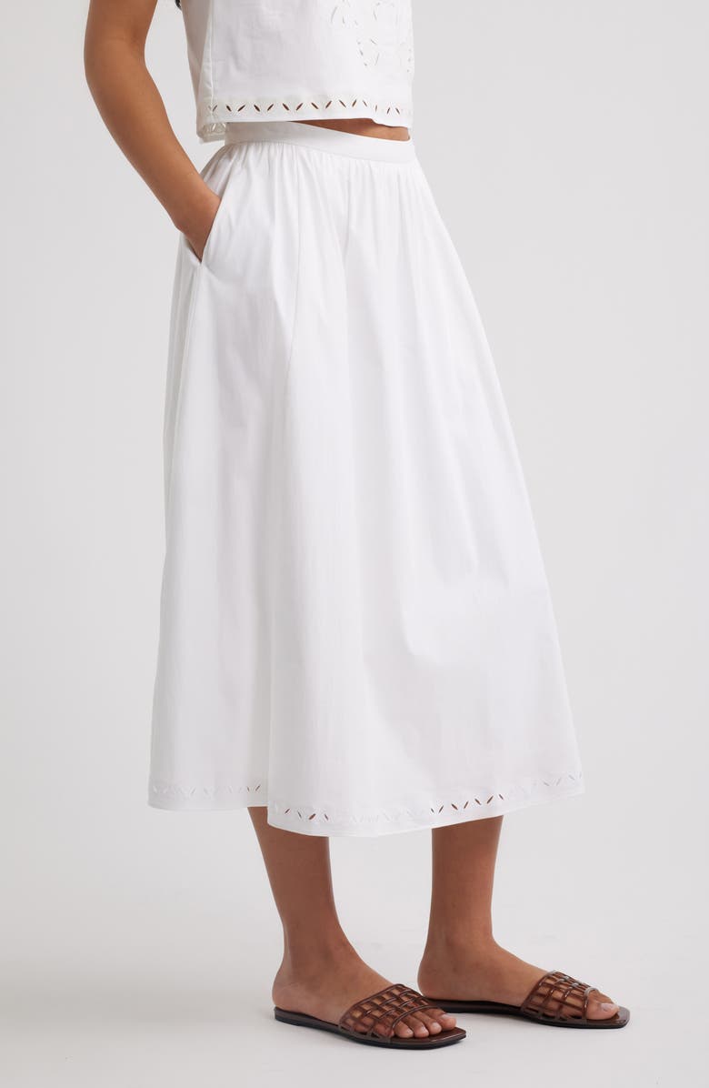 Open Edit Embroidered Stretch Cotton Poplin Midi Skirt, Alternate, color, White