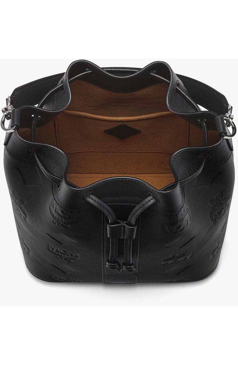 MCM Medium Dessau Drawstring Bag in Maxi Monogram Leather, Alternate, color, Black