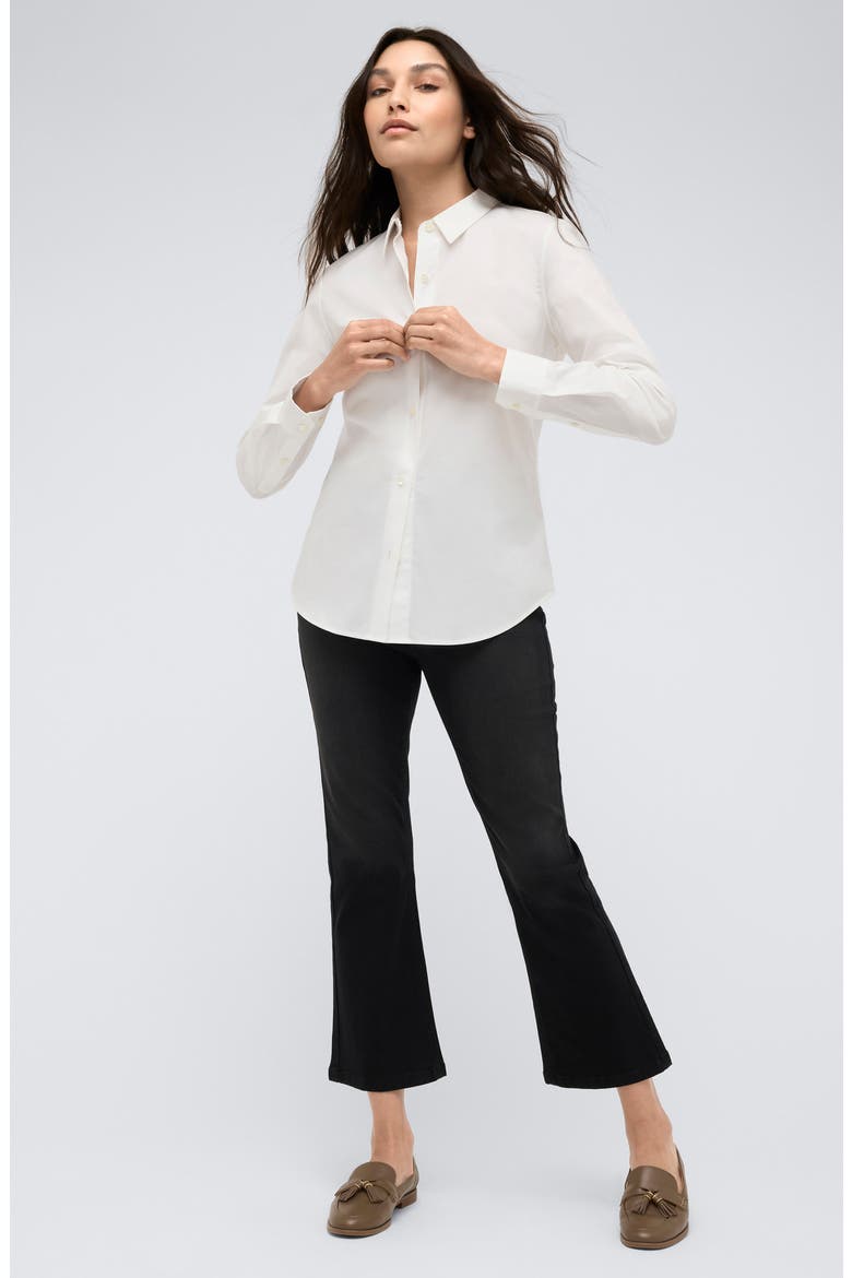 Fitted Cotton Blend Button-Up Shirt, Alternate, color, PURE WHITE