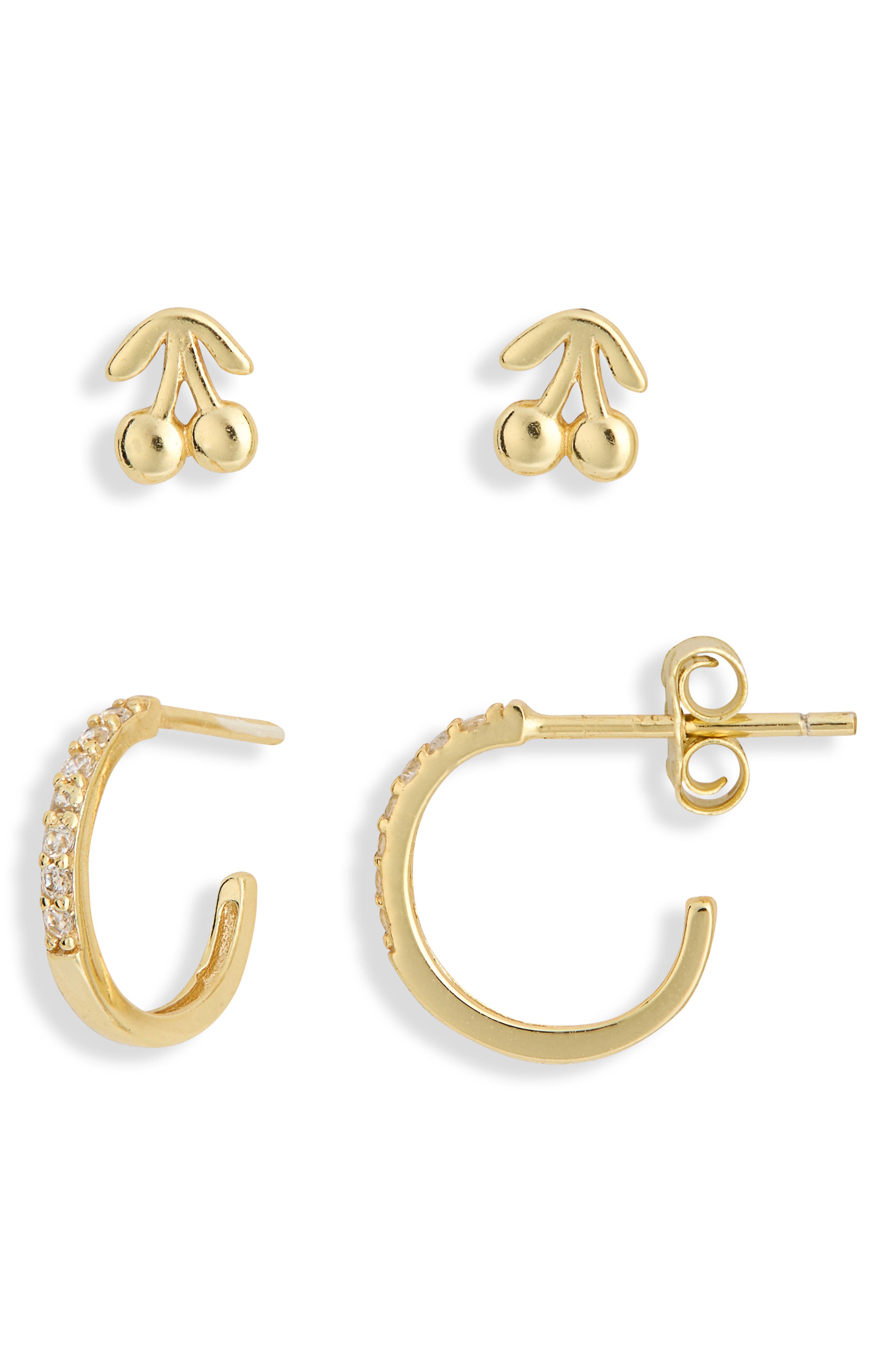 Cherry Stud & Hoop Earrings Set