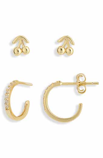 Cherry Stud & Hoop Earrings Set