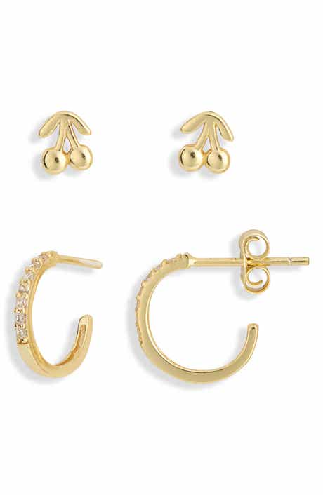 Cherry Stud & Hoop Earrings Set