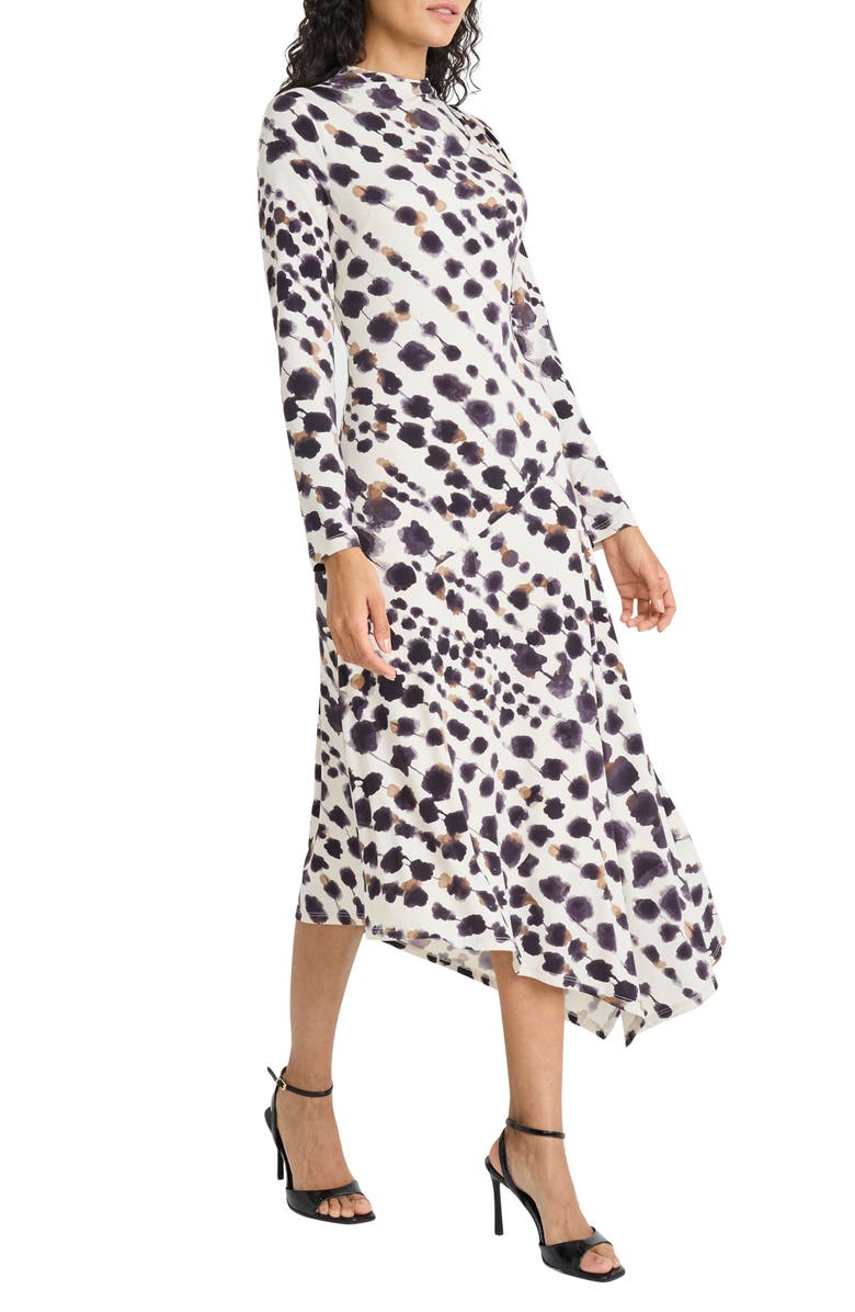 Maggy London Long Sleeve Asymmetric Hem Midi Dress, Alternate, color, Tan/ Black