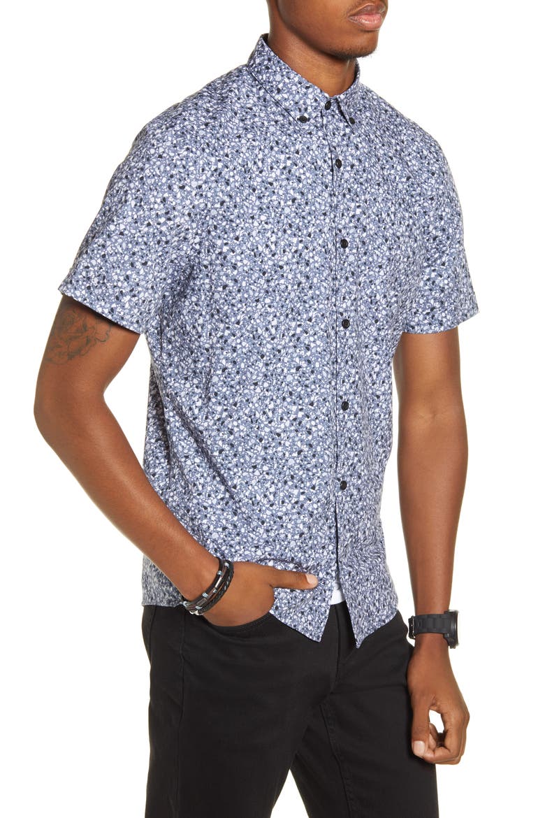 x Alex Costa Short Sleeve Button Down Shirt, Alternate, color, NAVY TERRAZZO PRINT