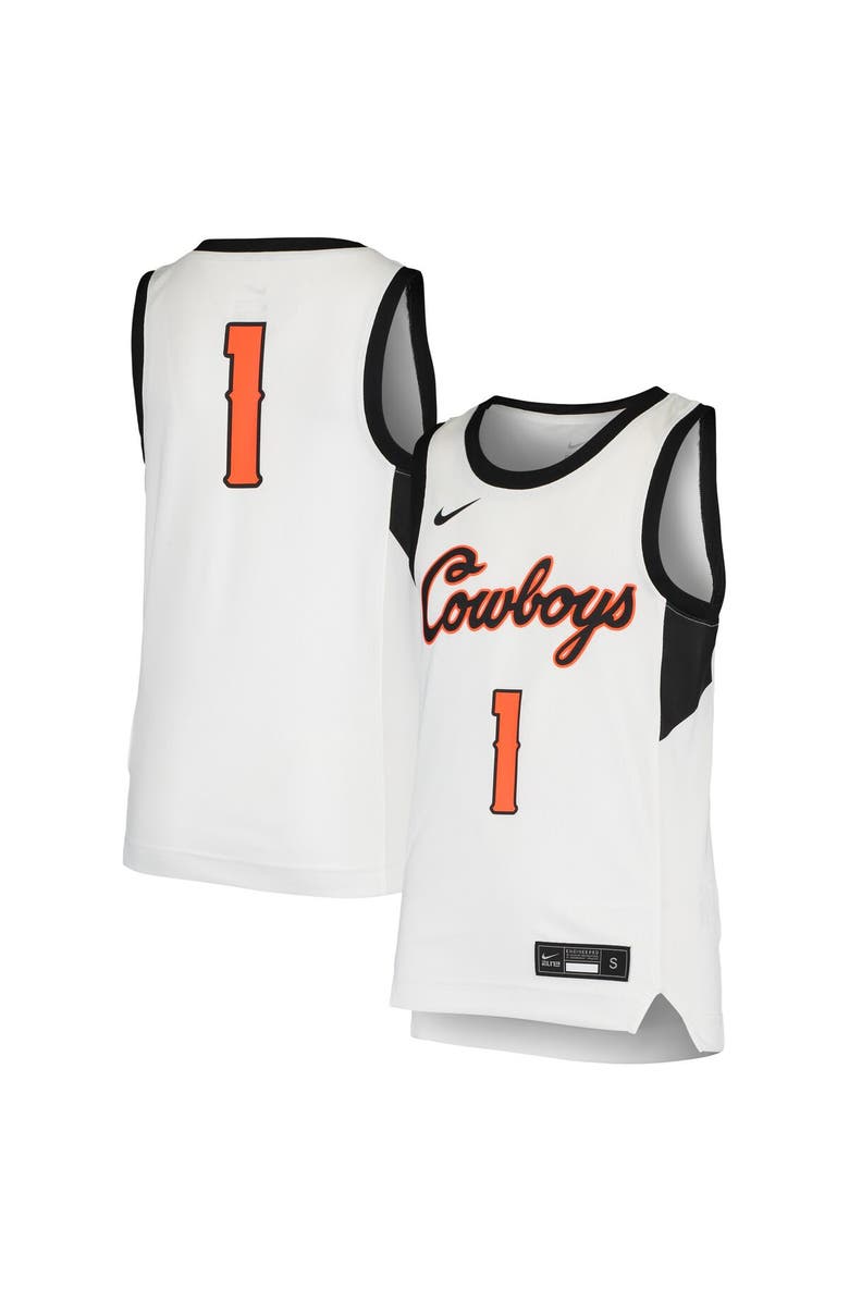 Nike Youth Nike #1 White Oklahoma State Cowboys Team Replica Basketball Jersey, Main, color, 