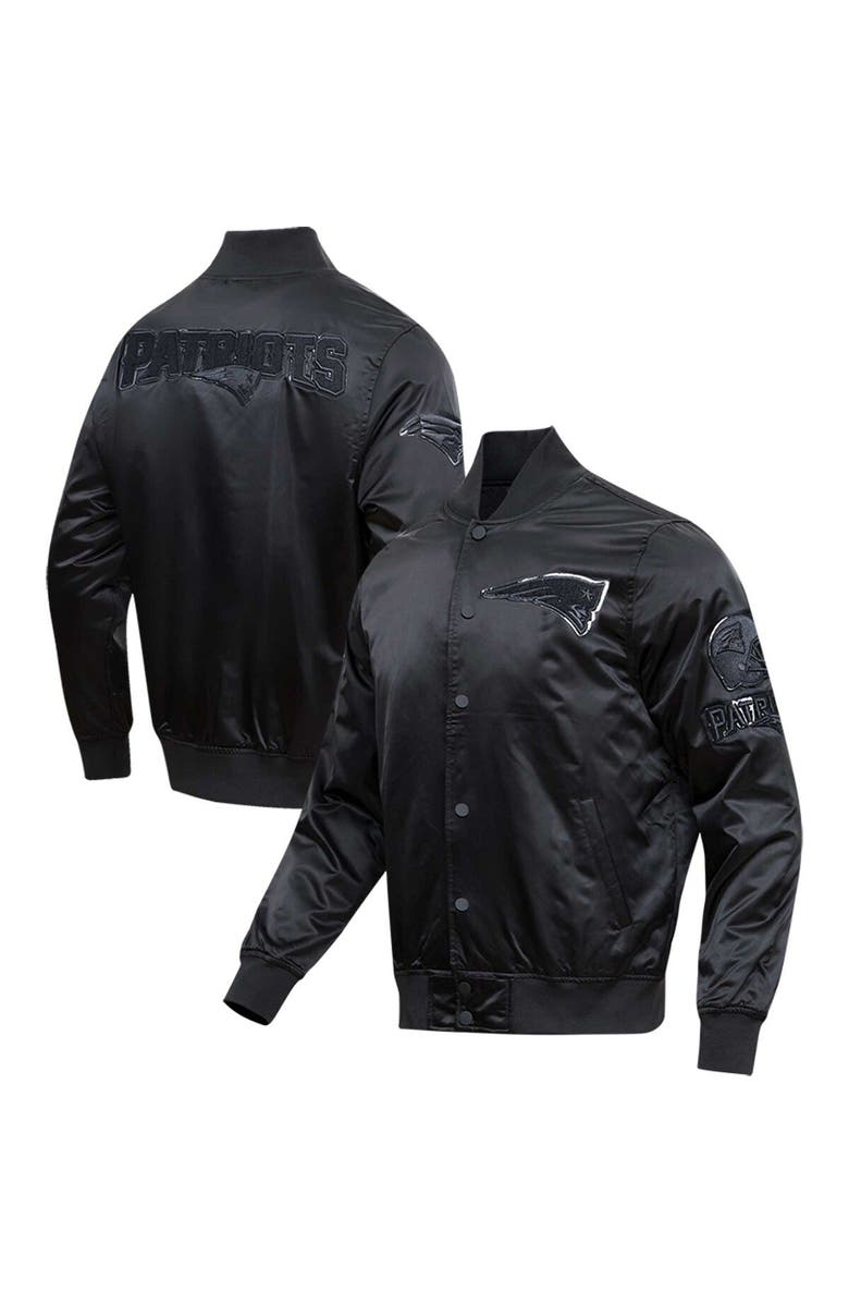 PRO STANDARD Men's Pro Standard New England Patriots Triple Black Satin Full-Snap Varsity Jacket, Alternate, color, 