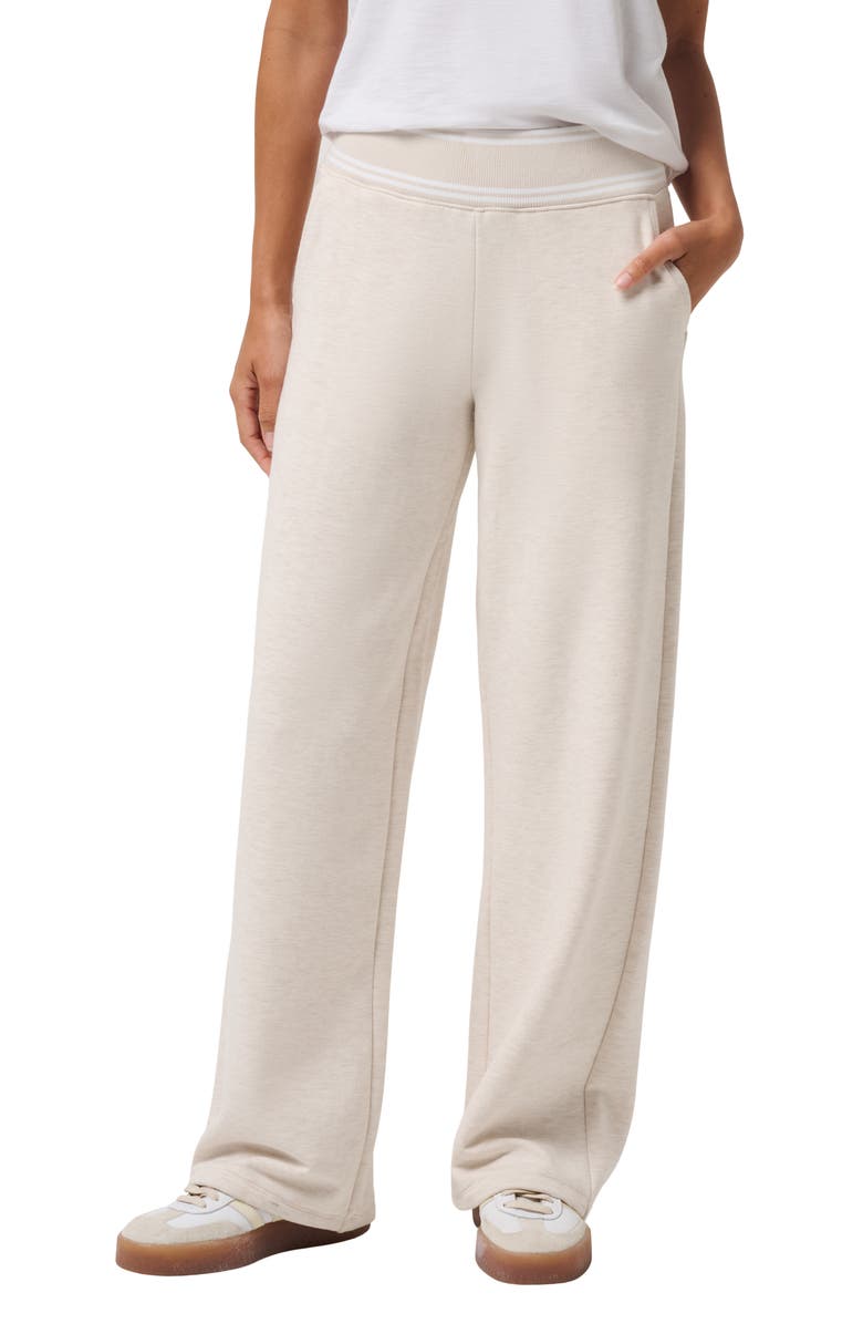 TravisMathew Cloud Fleece Clubside Wide Leg Pants, Main, color, Heather Brazilian Sand