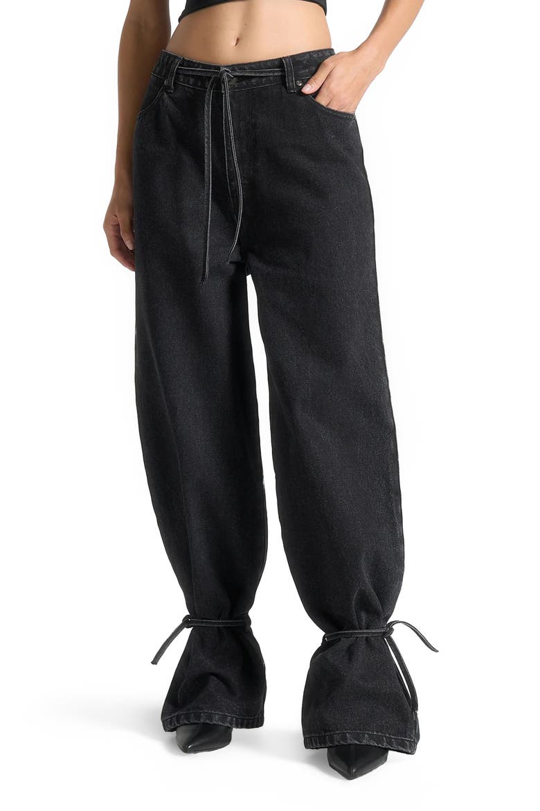 Faye Wide Mid Rise Jeans with Tie Waist, Alternate, color, Washed Black