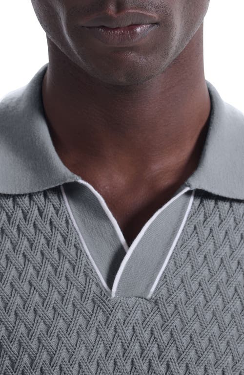 Bugatchi Johnny Collar Basket Stitch Cotton Blend Polo Sweater In Gray