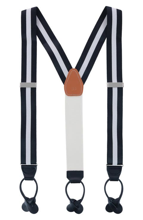 Montague Center Stripe Nylon Button End Suspenders (braces)