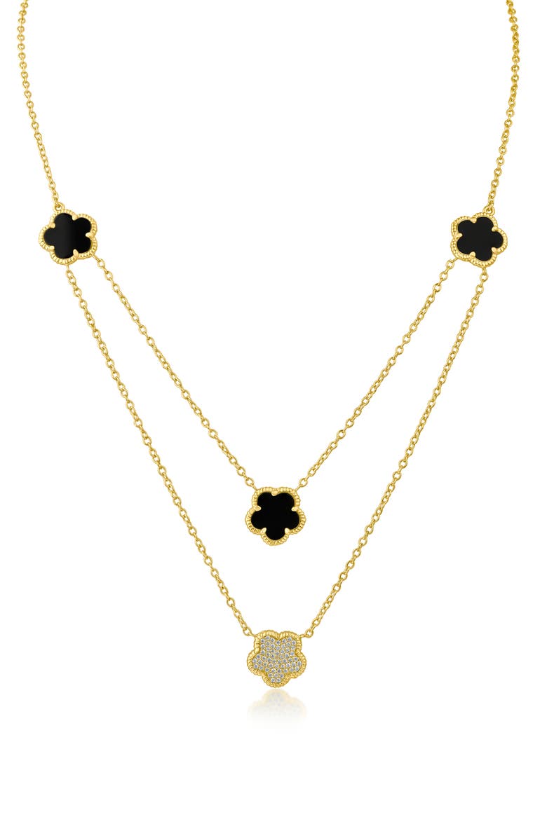 CZ by Kenneth Jay Lane Pavé Cubic Zirconia Clover Station Layered Necklace, Main, color,