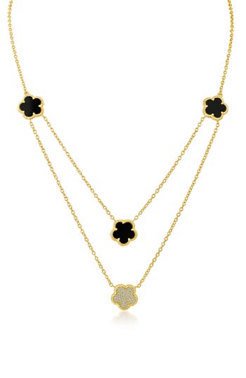 Cz By Kenneth Jay Lane Women's 14k Goldplated, Cubic Zirconia & Faux Tiger's Eye Layered Necklace In Black/clear/gold
