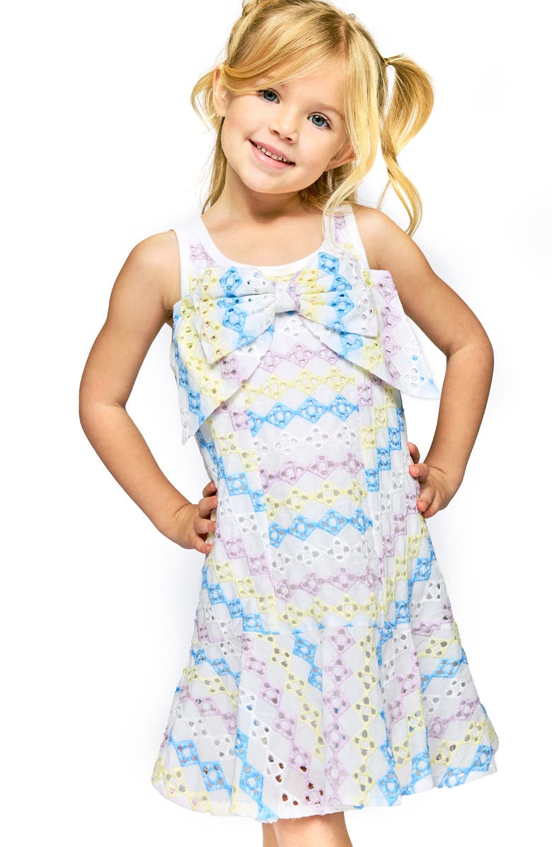Truly Me Kids' Geometric Eyelet Dress, Alternate, color, White Multi