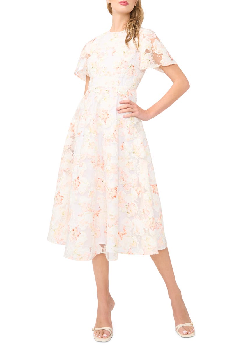 Ted Baker Natalia Floral Flare Midi Dress, Main, color, Rose Bisque