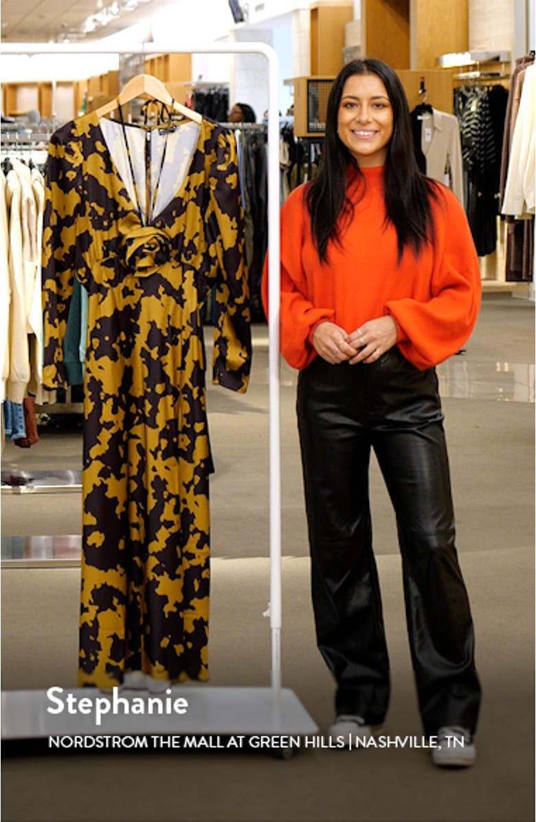 Corsage Rosette Long Sleeve Satin Dress, sales video thumbnail