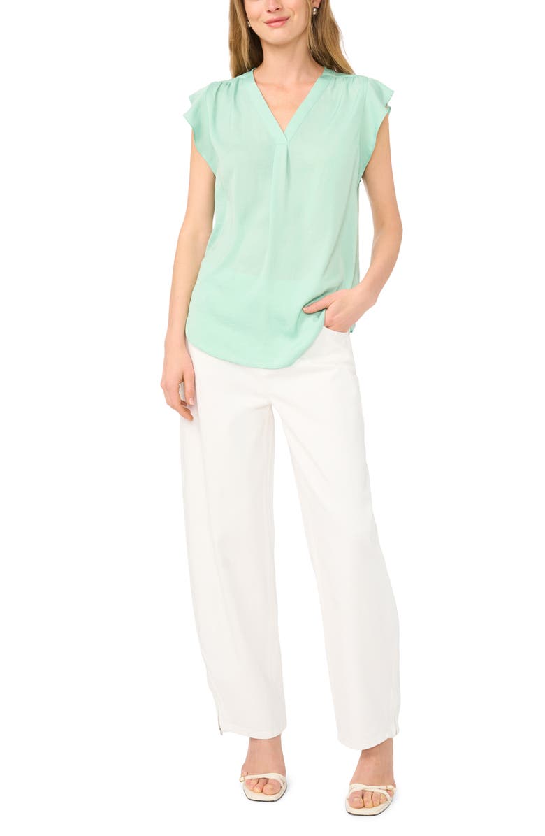 Vince Camuto Ruffle Sleeve Satin Top, Alternate, color, Dark Jade