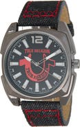 True Religion Quartz Denim Strap Watch, 43mm