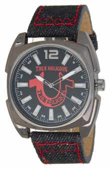 True Religion Quartz Denim Strap Watch, 43mm