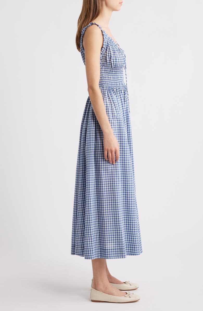DÔEN Emmaretta Gingham Pleated Voile Maxi Dress, Alternate, color, Blue Gingham