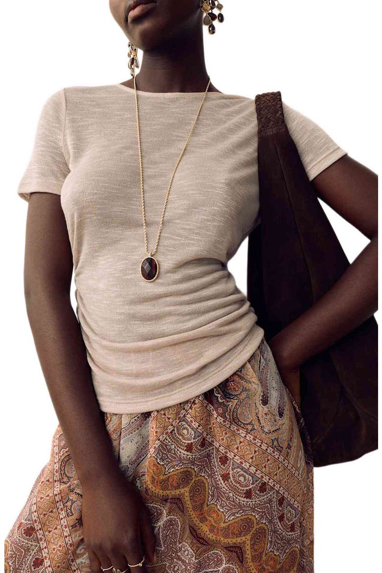 Ruched Slub Cotton T-Shirt, Main, color, BEIGE