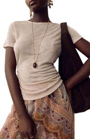 PER UNA BY M&S Ruched Slub Cotton T-Shirt