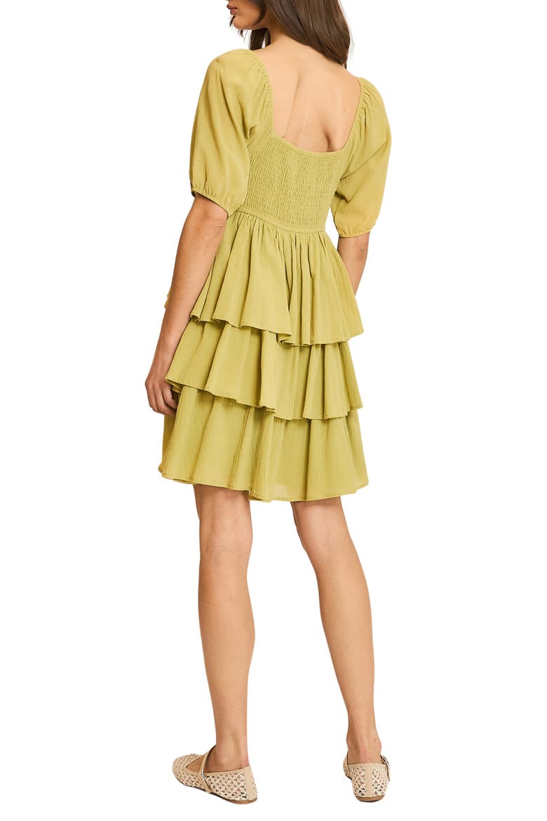 Puff Sleeve Tiered Minidress, Alternate, color, AVOCADO