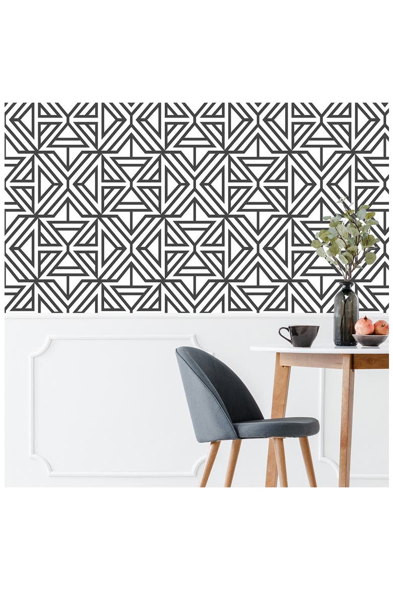 Black Linear Peel & Stick Wallpaper, Alternate, color, BLACK