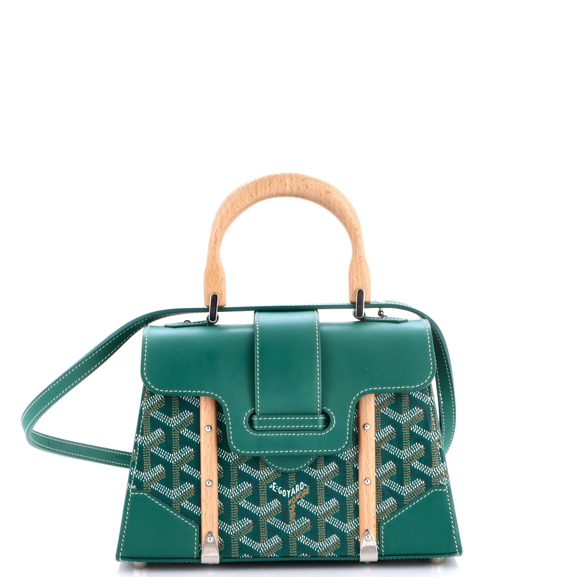 Structured Saigon Top Handle Bag Coated Canvas with Leather Mini, Main, color, Green