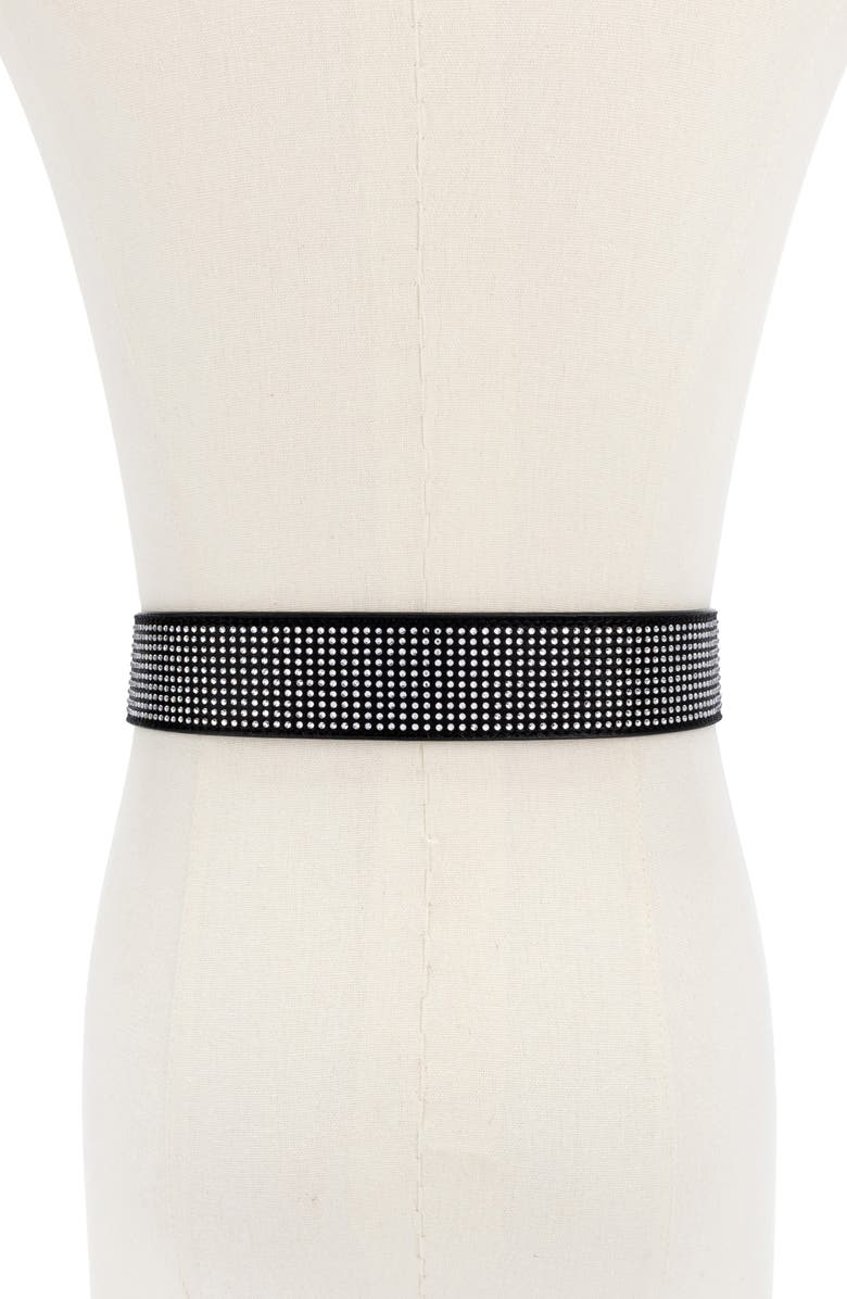 Kurt Geiger London Jeweled Faux Leather Belt, Alternate, color, Black Antique Brass