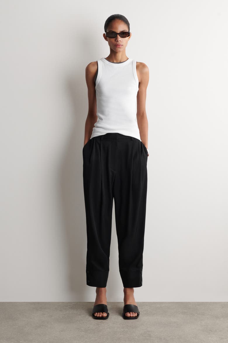 Pleated Twill Balloon Trousers, Main, color, BLACK