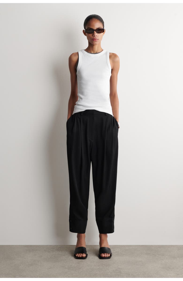 COS Pleated Twill Balloon Trousers, Main, color, Black