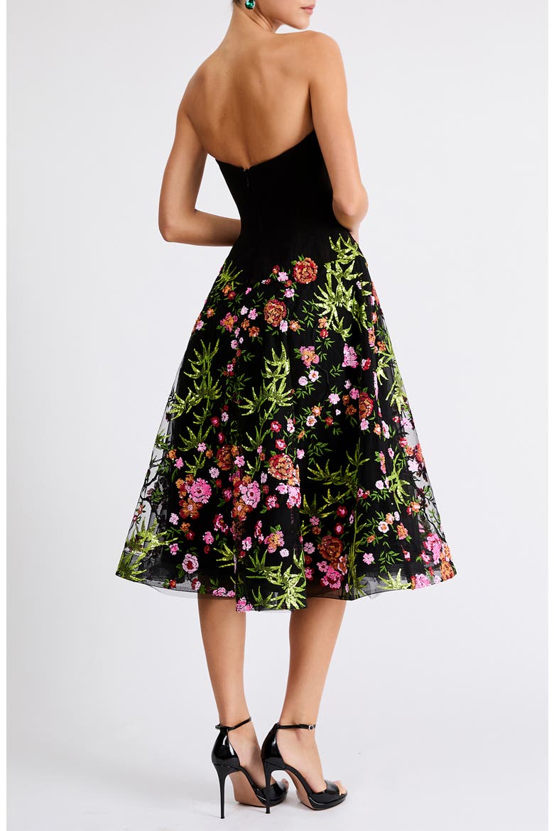 Blair Sequin Floral Strapless Tulle Cocktail Dress, Alternate, color, BLACK FLORAL