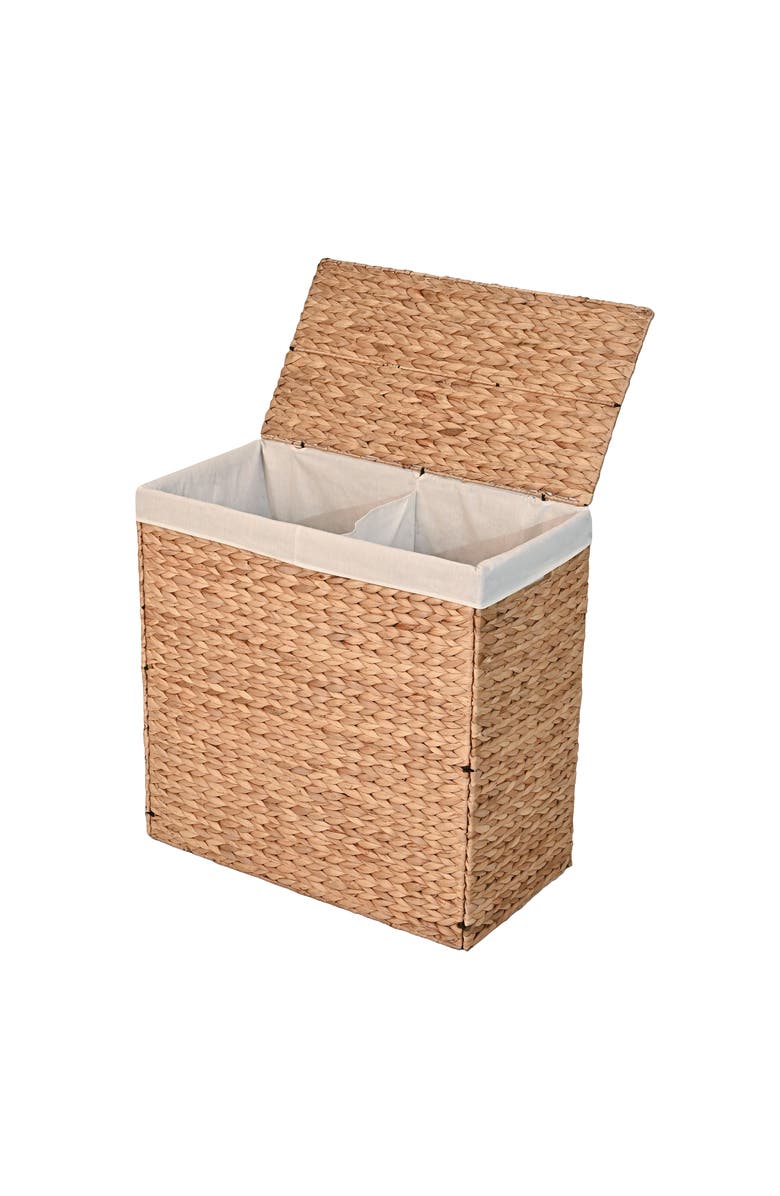 HAPPIMESS Sawyer Classic Farmhouse Hand-Woven Hyacinth 2-Section Collapsible Laundry Hamper with Washable Liner, Handles, and Lid, Alternate, color,