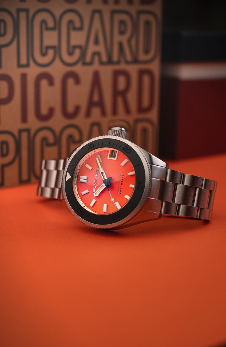 SPINNAKER Piccard Automatic Bracelet Watch, 45mm, Alternate, color, Orange