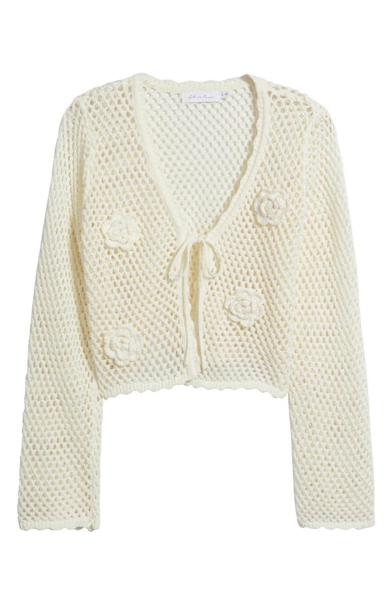 All in Favor Floral Appliqué Open Stitch Cotton Blend Cardigan, Alternate, color,