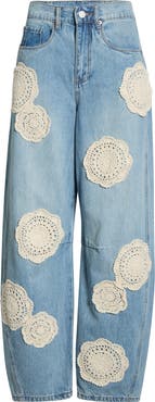 BLANKNYC The Long Crochet Patch Barrel Leg Jeans