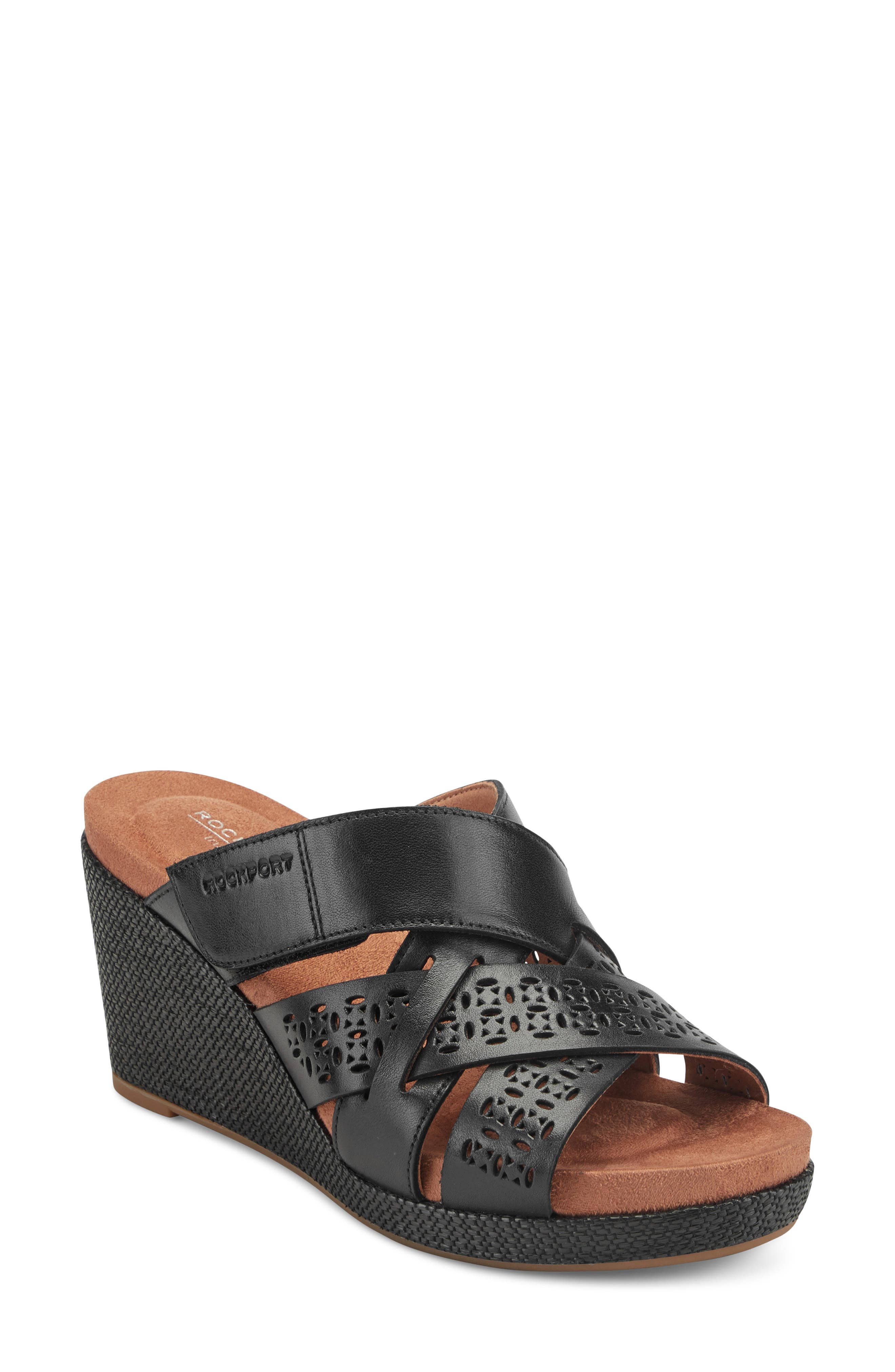 Rockport Britta Platform Wedge Slide Sandal, Main, color, Black