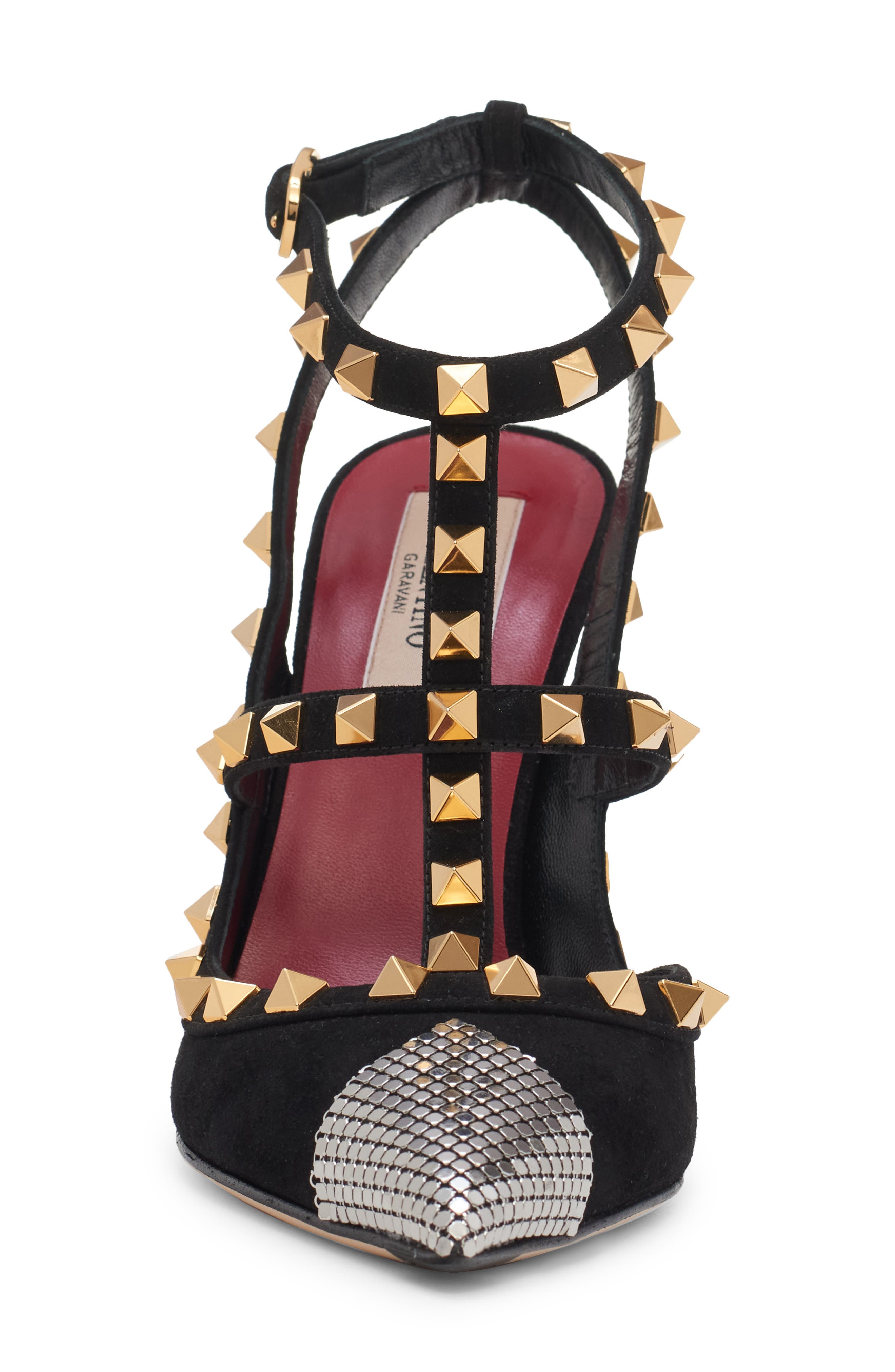 Rockstud T-Strap Pump, Alternate, color, BLACK