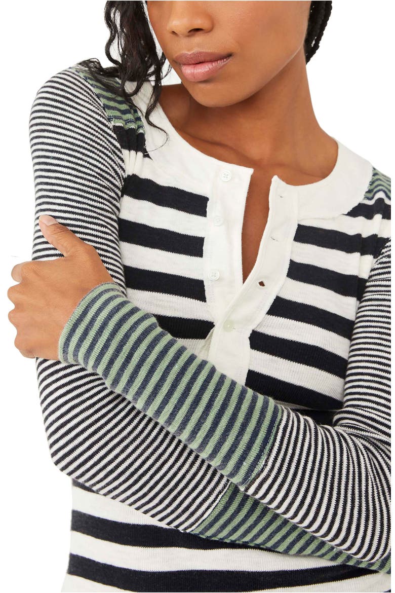 Give Me Stripes Henley Top, Alternate, color, IVORY COMBO