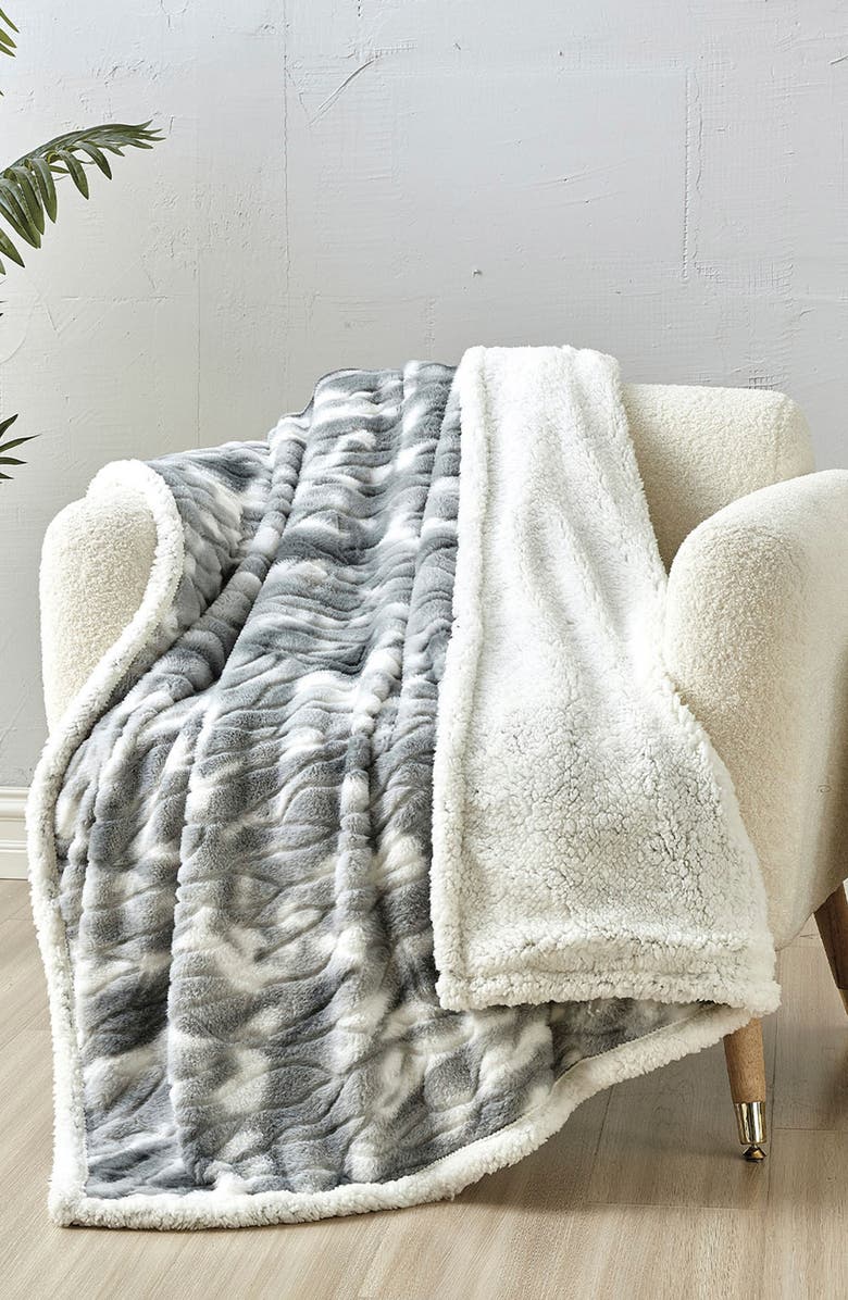 Luxury Home Alaska Microplush Faux Shearling Throw Blanket, Alternate, color, Grey
