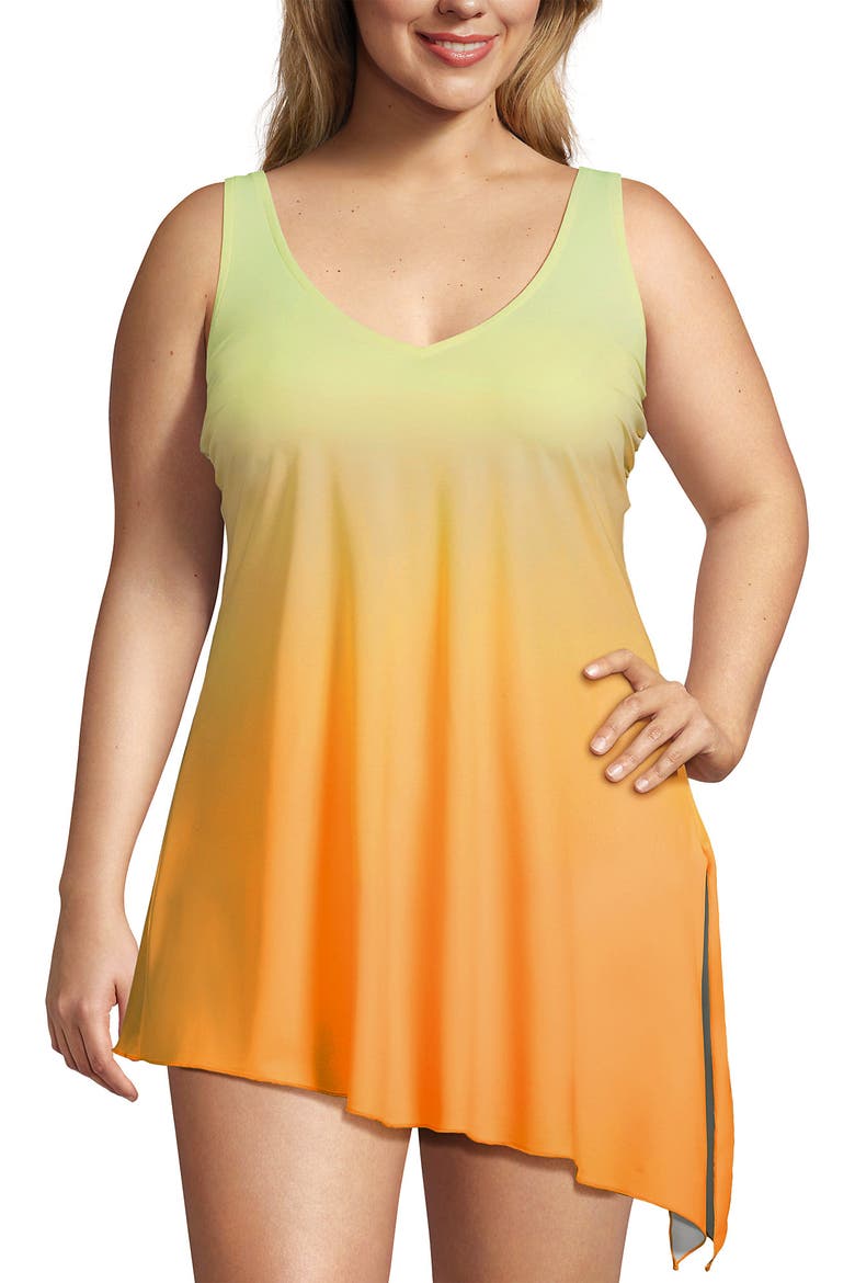 Slender Suit Fauxkini One Piece Swimsuit, Alternate, color, Icy Mint/Orange Ombre