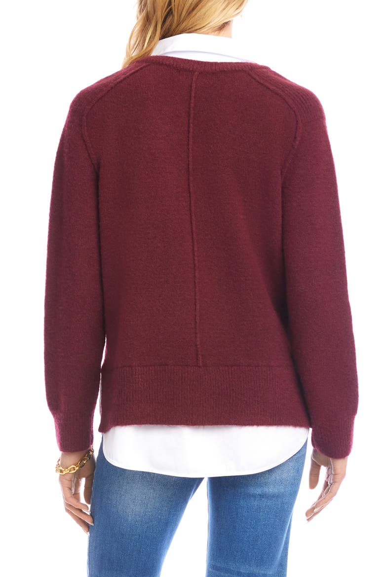Mixed Media Layered Sweater, Alternate, color, WINE