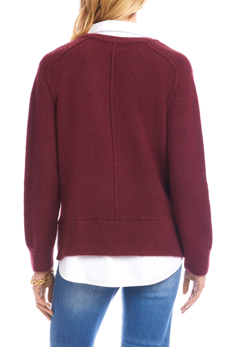 Karen Kane Mixed Media Layered Sweater, Alternate, color, Wine